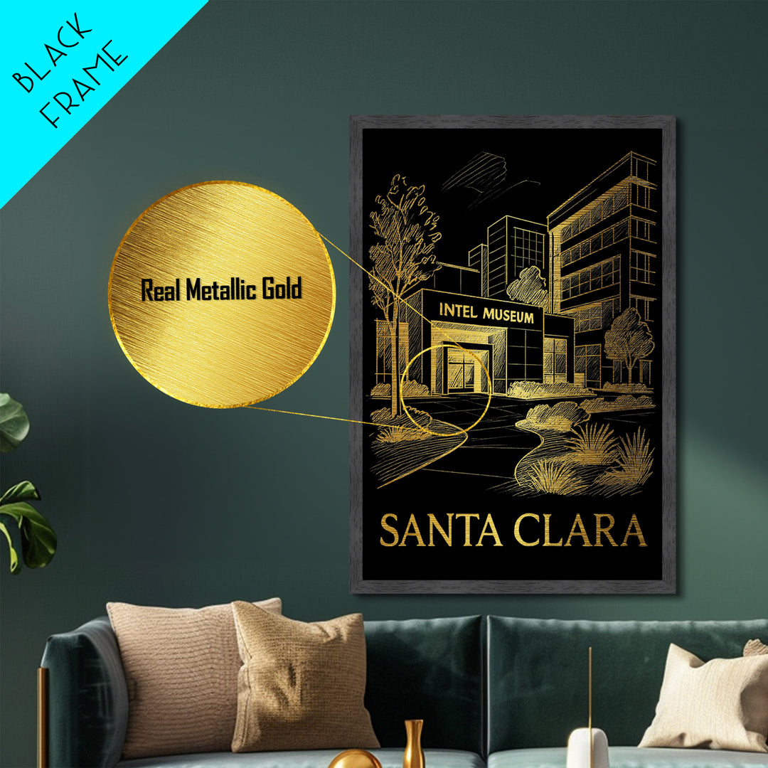 Santa Clara California art, Metallic Gold Art, Best Friend Gifts, Metal Art, Wood Framed Art, Birthday Travel Gift, Destination Gift