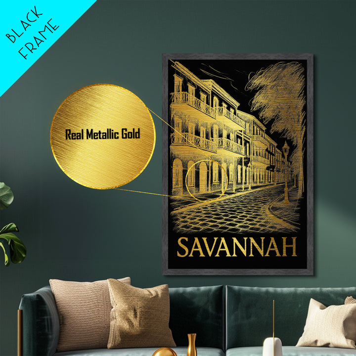Savannah Georgia art, Metallic Gold Print, College Dorm Décor, Metal Art, Wood Framed Art, Graduation Travel Gift, Traveler Gift
