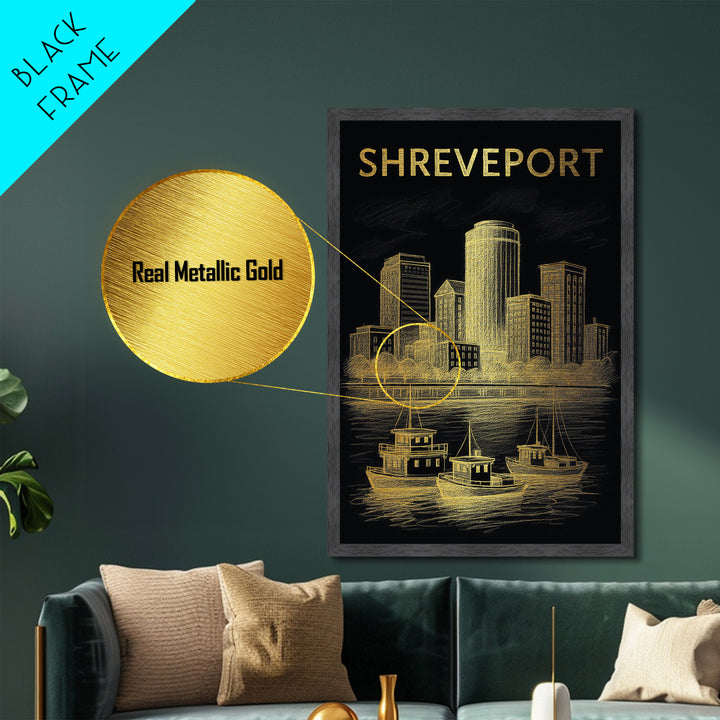 Shreveport Louisiana travel, Metallic Gold Print, Modern House Art, Metal Art, Wood Framed Art, Wanderlust Gift, Travel Art Prints