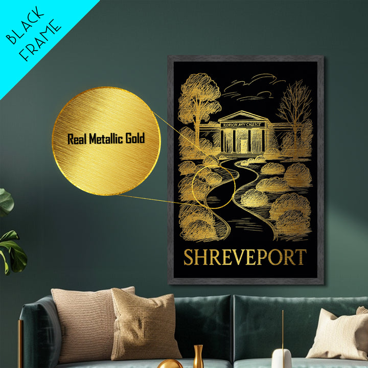 Shreveport Louisiana art, Metallic Gold Art, Travel Art Prints, Metal Art, Wood Framed Art, Adventure Lover Gift, Traveler Gift