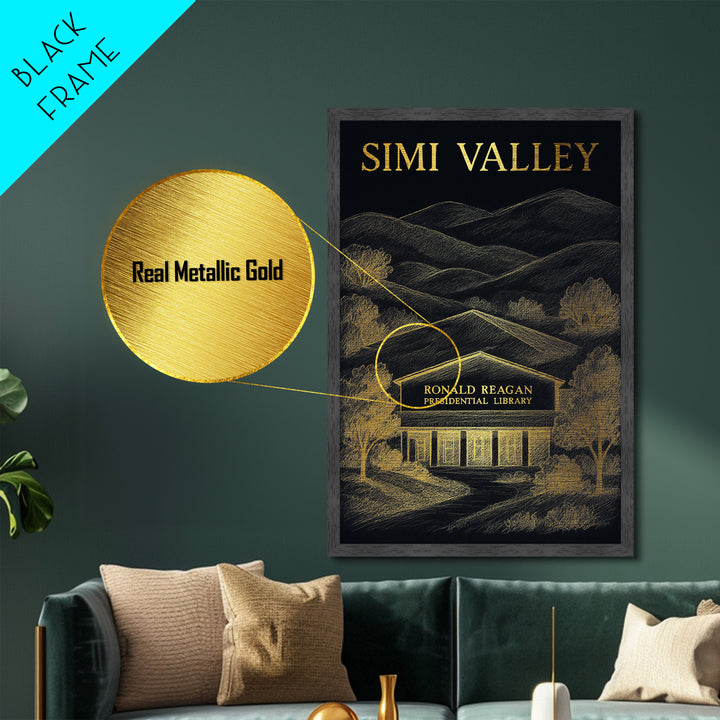 Simi Valley California travel, Metallic Gold Print, Modern House Art, Metal Art, Wood Framed Art, Traveler Gift, Destination Gift