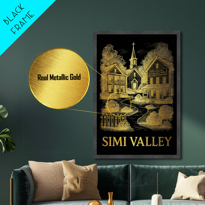 Simi Valley California art, Metallic Gold Art, Modern House Art, Metal Art, Wood Framed Art, Graduation Travel Gift, Travel Gift