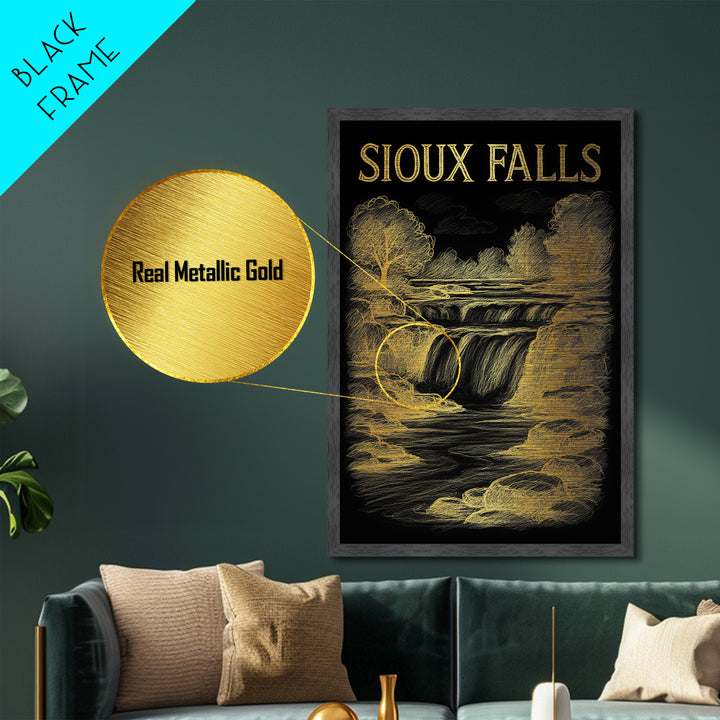 Sioux Falls South Dakota travel, Metallic Gold Print, College Dorm Décor, Metal Art, Wood Framed Art, Graduation Travel Gift, Traveler Gift