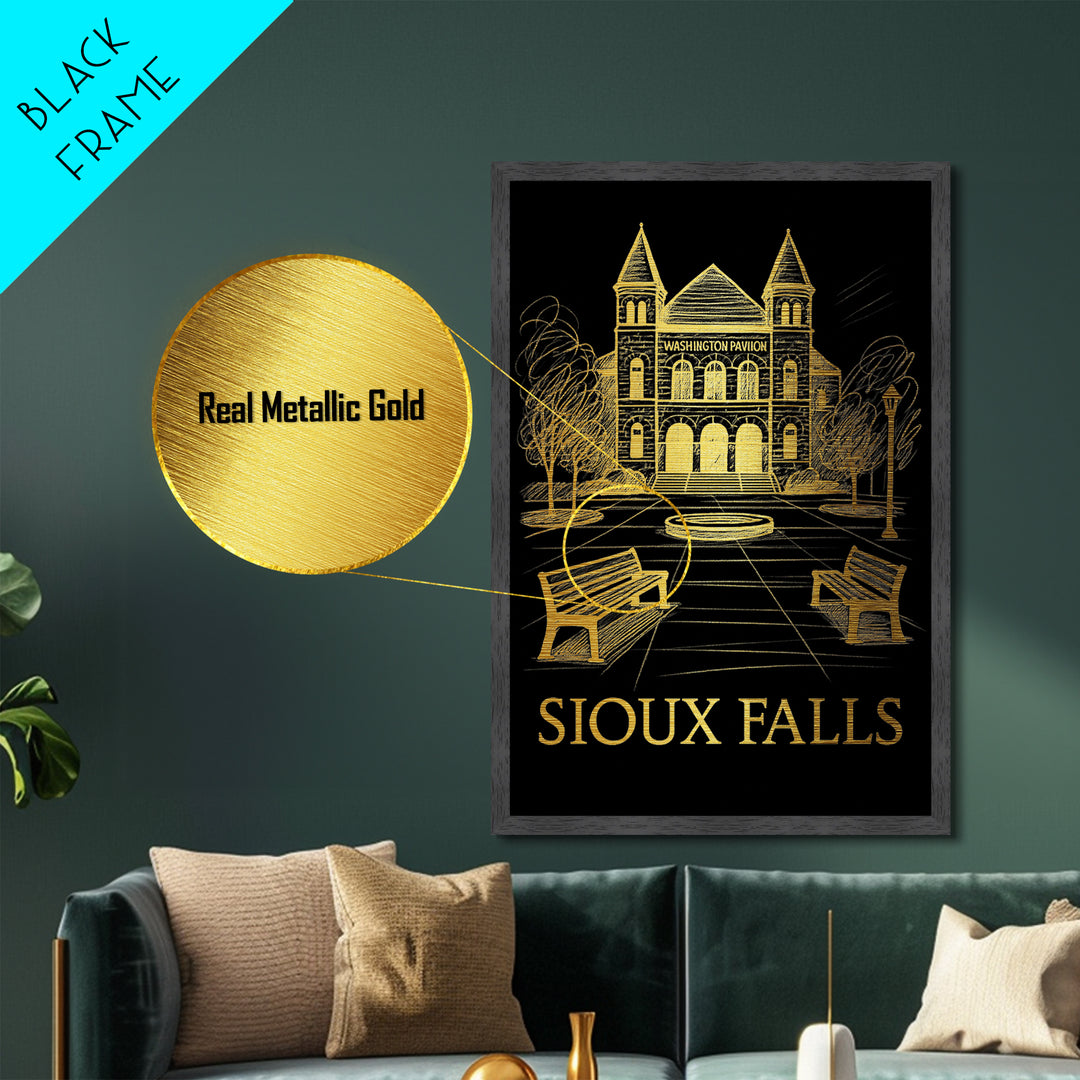 Sioux Falls South Dakota art, Metallic Gold Art, Best Friend Gifts, Metal Art, Wood Framed Art, Birthday Travel Gift, Destination Gift