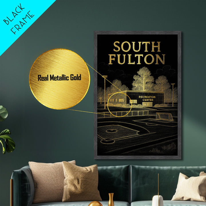 South Fulton Georgia travel, Metallic Gold Print, Closing Gift, Metal Art, Wood Framed Art, Anniversary Travel Gift, Retirement Gift