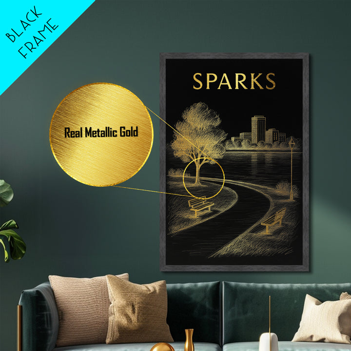 Sparks Nevada travel, Metallic Gold Print, Modern House Art, Metal Art, Wood Framed Art, Wanderlust Gift, Travel Art Prints