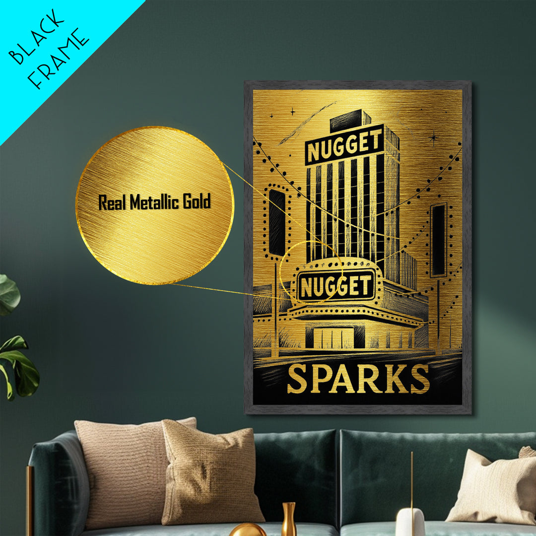 Sparks Nevada art, Metallic Gold Art, Travel Art Prints, Metal Art, Wood Framed Art, Adventure Lover Gift, Traveler Gift