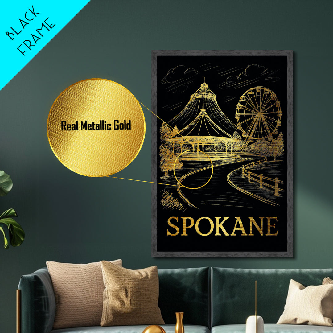 Spokane Washington art, Metallic Gold Art, Modern House Art, Metal Art, Wood Framed Art, Graduation Travel Gift, Travel Gift