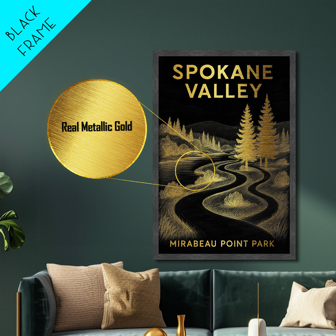 Spokane Valley Washington travel, Metallic Gold Print, College Dorm Décor, Metal Art, Wood Framed Art, Graduation Travel Gift