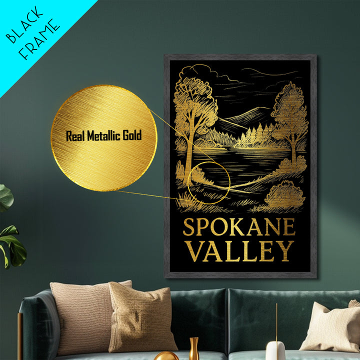 Spokane Valley Washington art, Metallic Gold Art, Best Friend Gifts, Metal Art, Wood Framed Art, Birthday Travel Gift, Destination Gift