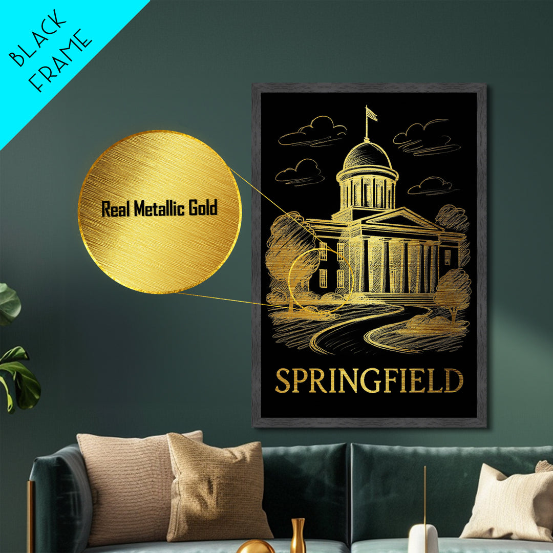 Springfield Oregon art, Metallic Gold Art, Travel Art Prints, Metal Art, Wood Framed Art, Adventure Lover Gift, Wanderlust Wall Decor