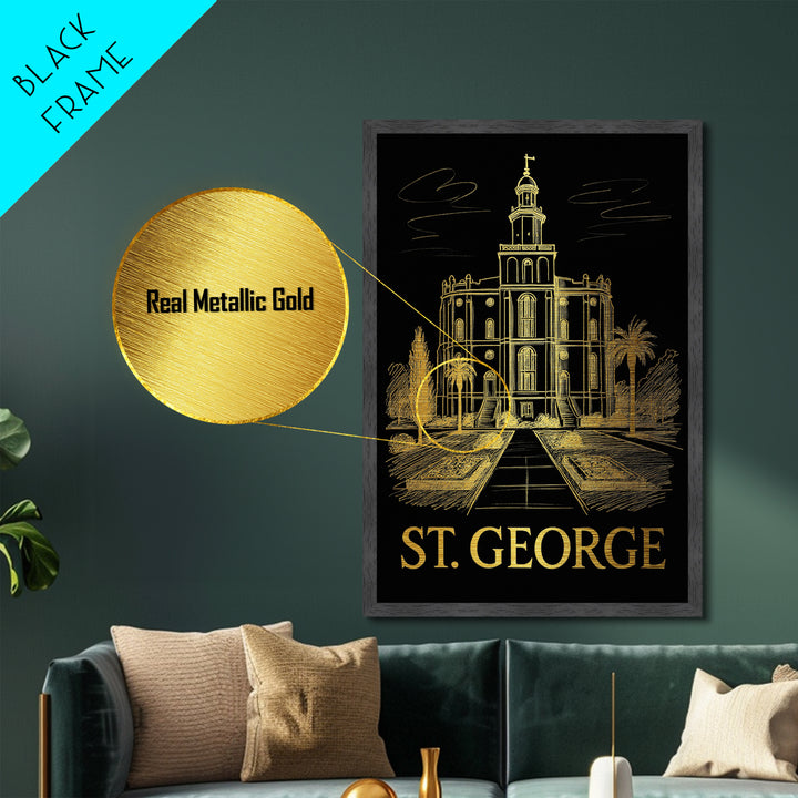 St. George Utah art, Metallic Gold Art, Housewarming Gift, Metal Art, Wood Framed Art, Newlywed Travel Gift, Honeymoon Gift