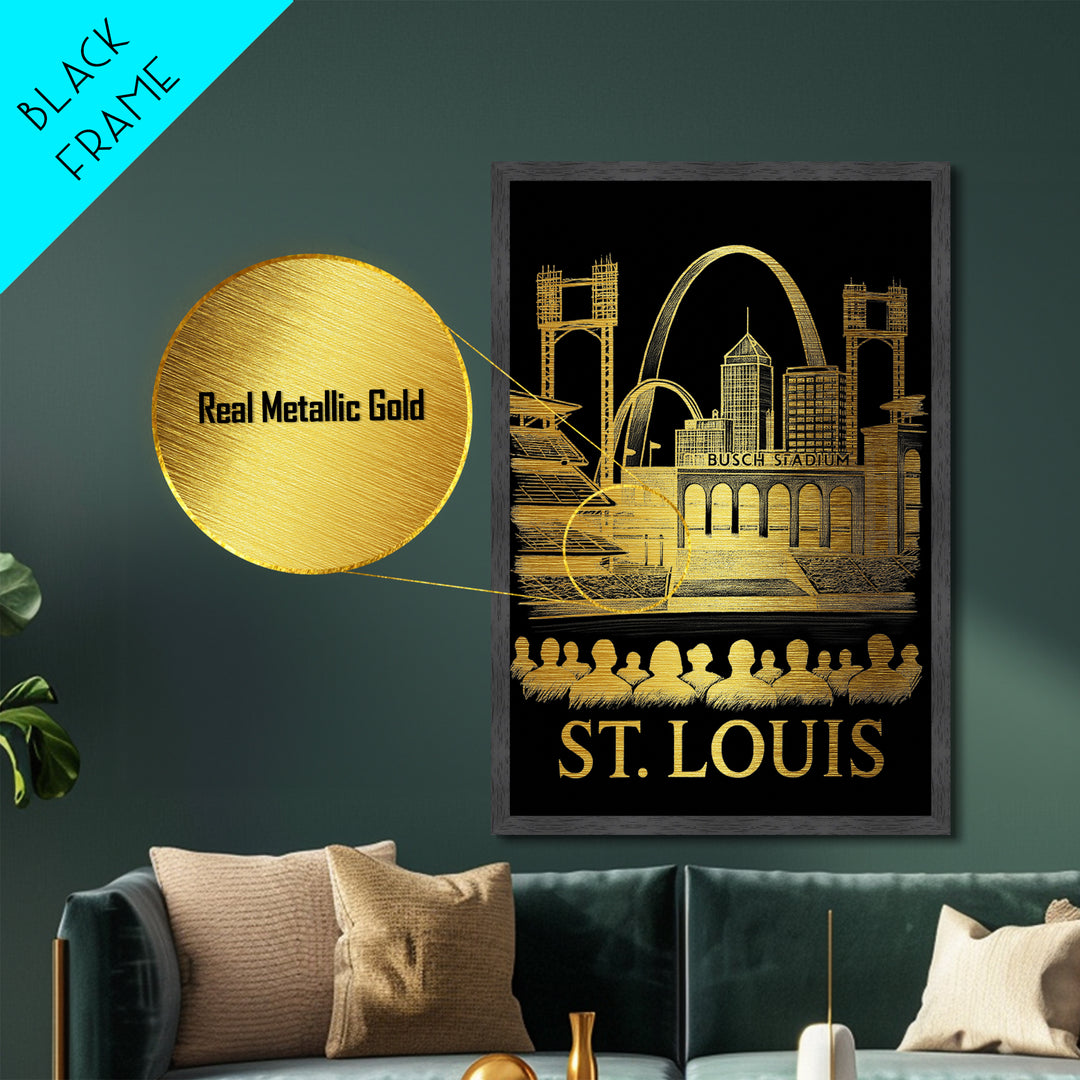 St. Louis Missouri art, Metallic Gold Art, Office Decor, Metal Art, Wood Framed Art, Graduation Travel Gift, Destination Gift