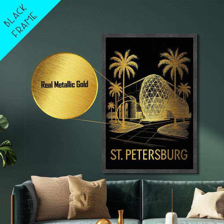 St. Petersburg Florida art, Metallic Gold Art, Modern House Art, Metal Art, Wood Framed Art, Graduation Travel Gift, Travel Gift