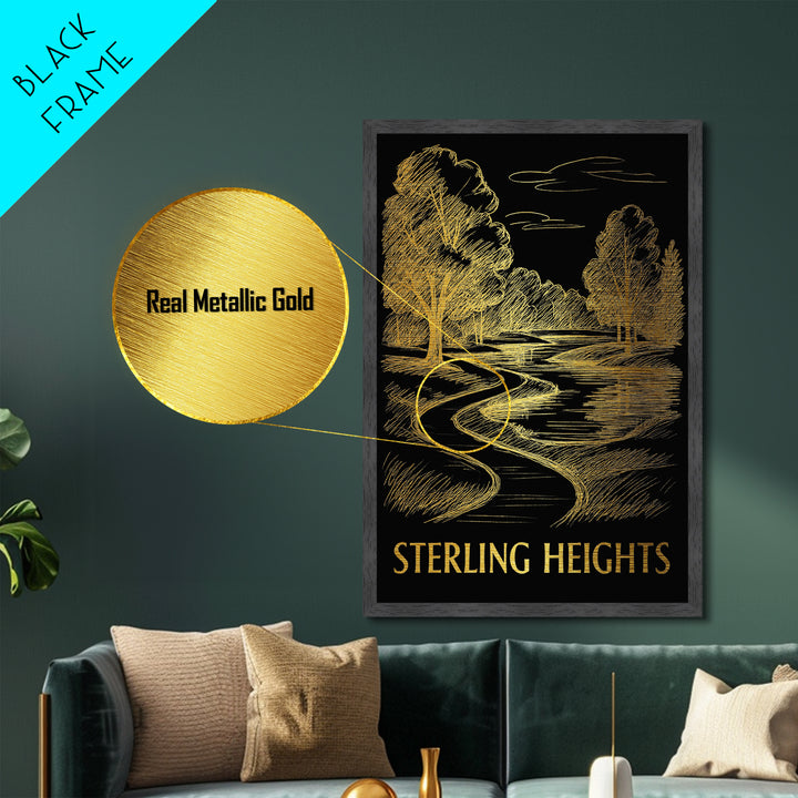 Sterling Heights Michigan art, Metallic Gold Art, Best Friend Gifts, Metal Art, Wood Framed Art, Birthday Travel Gift, Destination Gift