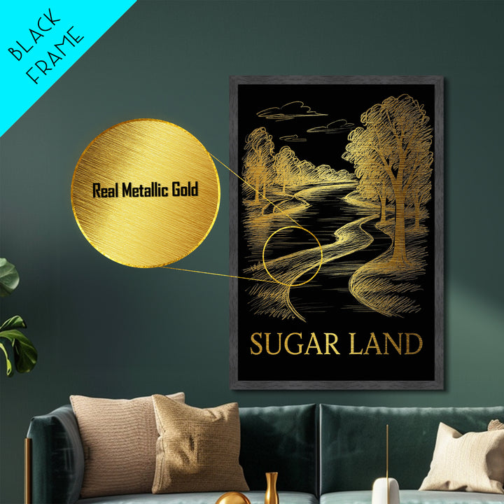 Sugar Land Texas art, Metallic Gold Art, Best Friend Gifts, Metal Art, Wood Framed Art, Birthday Travel Gift, Destination Gift