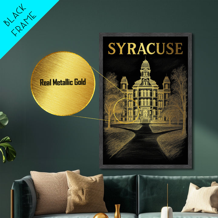 Syracuse New York travel, Metallic Gold Print, Modern House Art, Metal Art, Wood Framed Art, Wanderlust Gift, Travel Art Prints