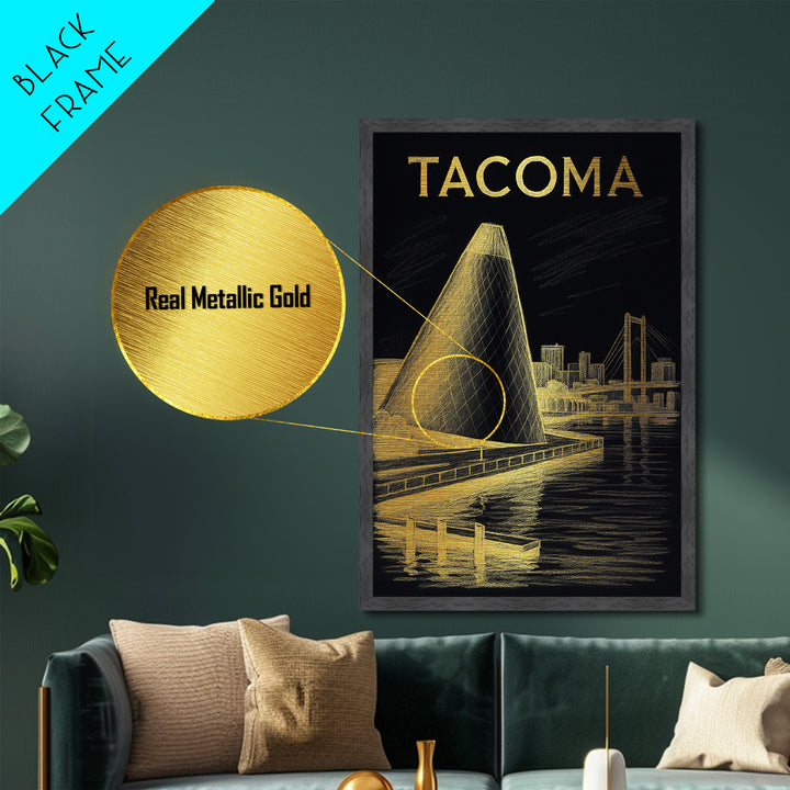 Tacoma Washington travel, Metallic Gold Print, Modern House Art, Metal Art, Wood Framed Art, Graduation Travel Gift, Destination Gift