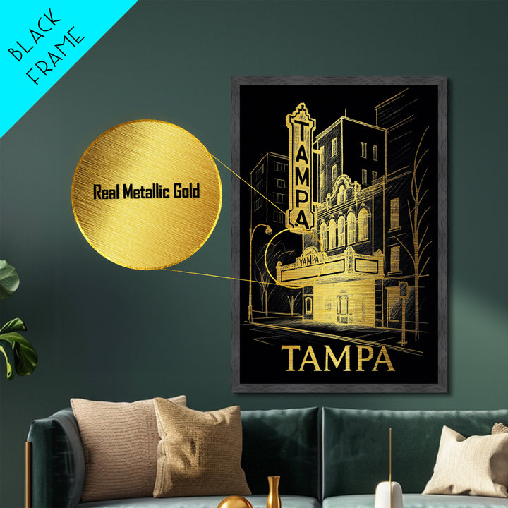 Tampa Florida art, Metallic Gold Art, Housewarming Gift, Metal Art, Wood Framed Art, Newlywed Travel Gift, Honeymoon Gift