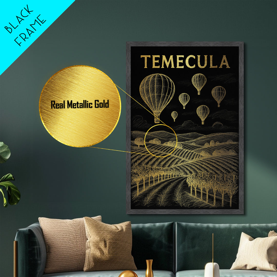 Temecula California travel, Metallic Gold Print, Closing Gift, Metal Art, Wood Framed Art, Anniversary Travel Gift, Retirement Gift