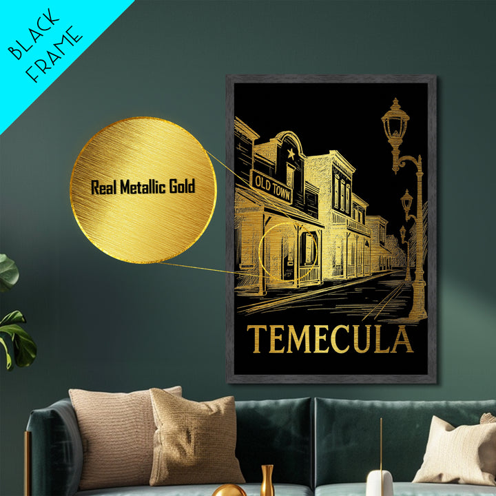 Temecula California art, Metallic Gold Art, Office Decor, Metal Art, Wood Framed Art, Graduation Travel Gift, Destination Gift