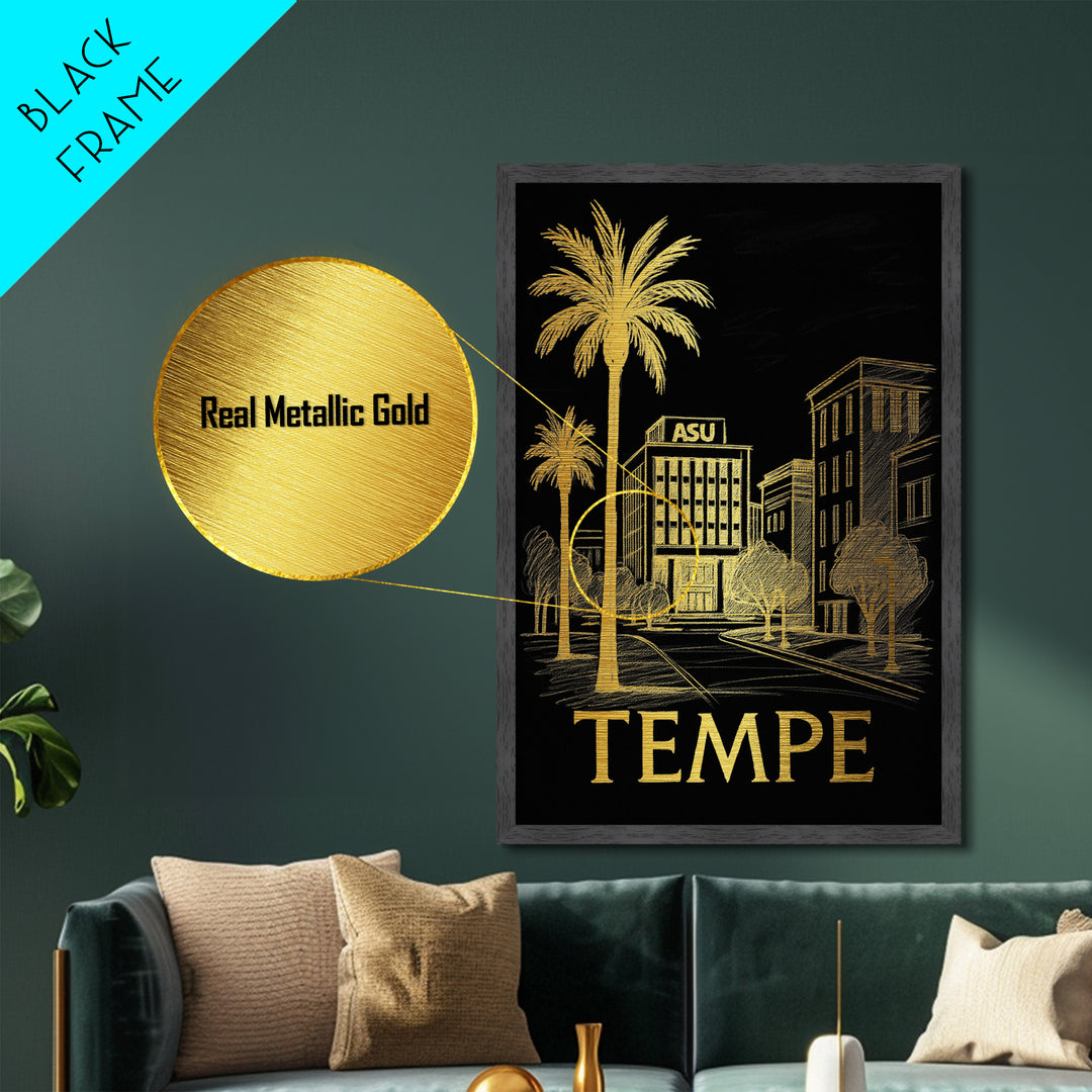 Tempe Arizona art, Metallic Gold Art, Travel Art Prints, Metal Art, Wood Framed Art, Adventure Lover Gift, Traveler Gift