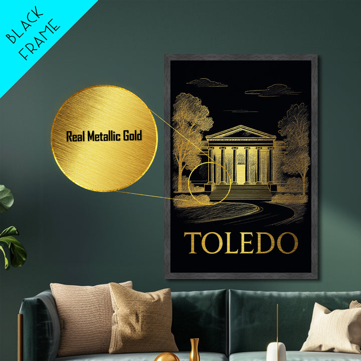Toledo Ohio art, Metallic Gold Art, Housewarming Gift, Metal Art, Wood Framed Art, Newlywed Travel Gift, Honeymoon Gift