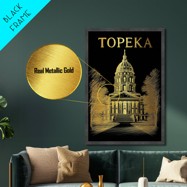 Topeka Kansas travel, Metallic Gold Print, Closing Gift, Metal Art, Wood Framed Art, Anniversary Travel Gift, Retirement Gift