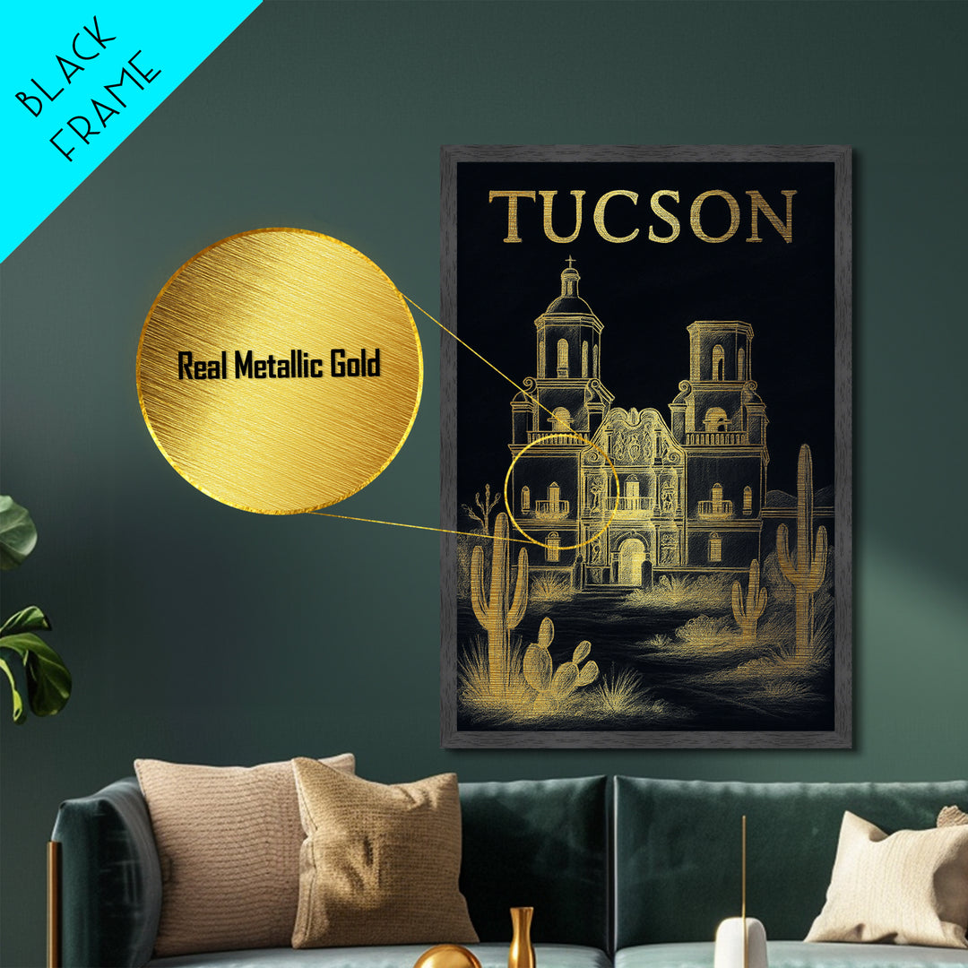 Tucson Arizona travel, Metallic Gold Print, Modern House Art, Metal Art, Wood Framed Art, Graduation Travel Gift, Destination Gift