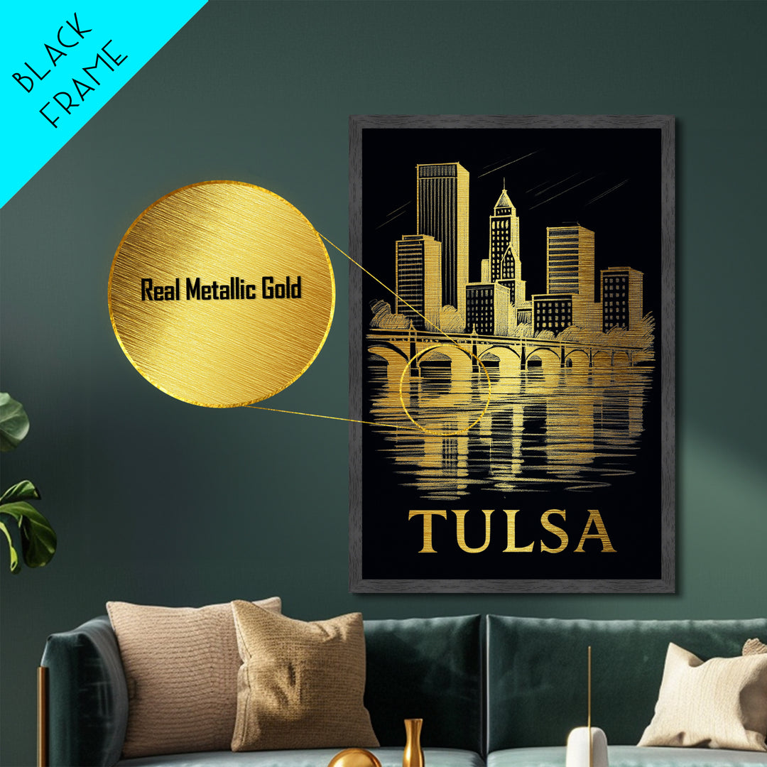 Tulsa Oklahoma art, Metallic Gold Art, Best Friend Gifts, Metal Art, Wood Framed Art, Birthday Travel Gift, Destination Gift