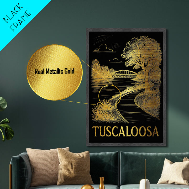 Tuscaloosa Alabama art, Metallic Gold Art, Housewarming Gift, Metal Art, Wood Framed Art, Newlywed Travel Gift, Honeymoon Gift
