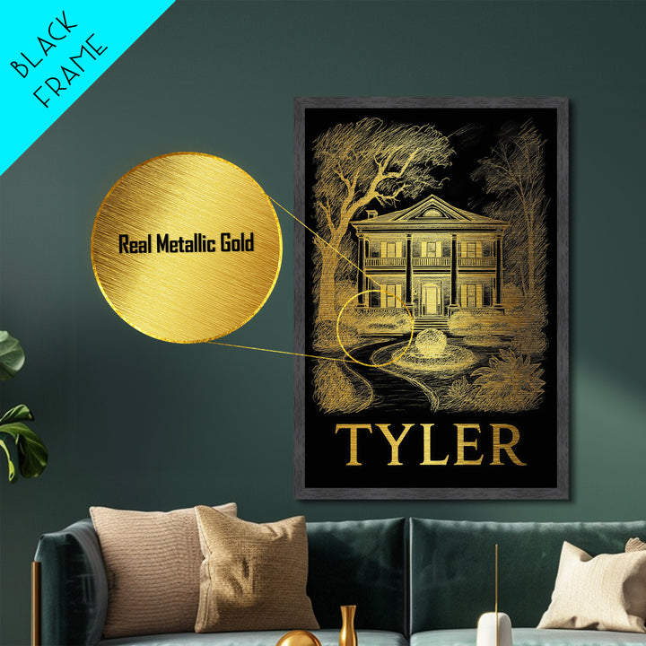 Tyler Texas art, Metallic Gold Art, Office Decor, Metal Art, Wood Framed Art, Graduation Travel Gift, Destination Gift