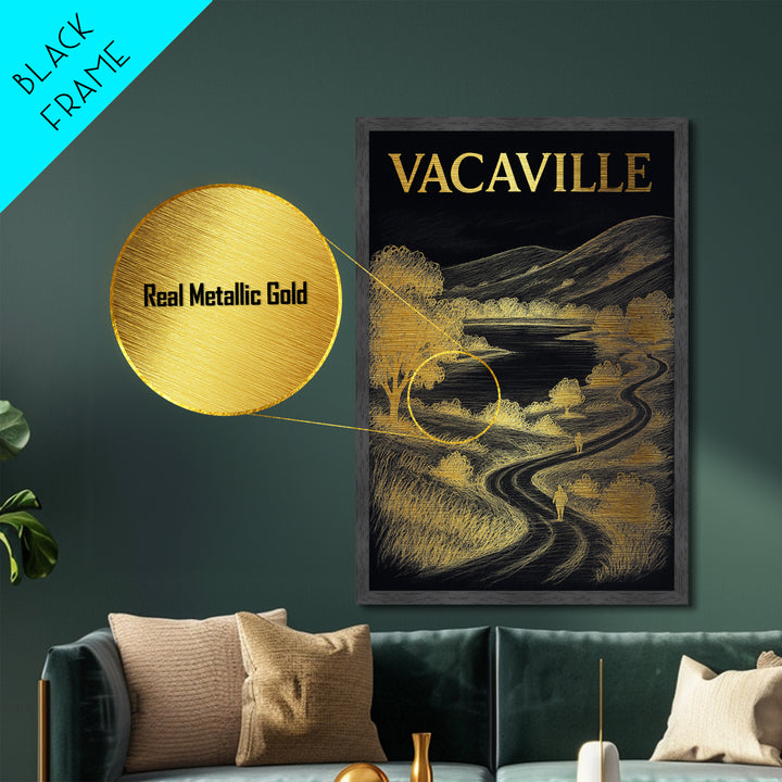 Vacaville California travel, Metallic Gold Print, Modern House Art, Metal Art, Wood Framed Art, Wanderlust Gift, Travel Art Prints