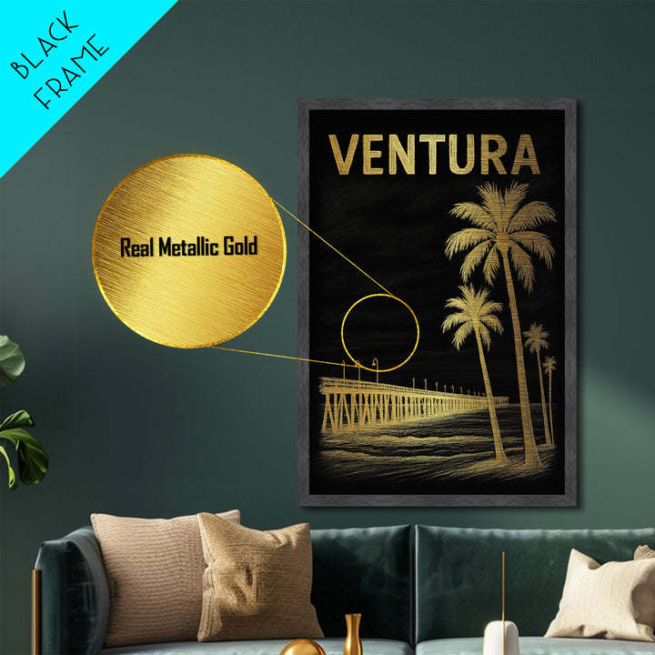 Ventura California travel, Metallic Gold Print, Wood Framed Art, Metal Art, Modern Wall Art, Metallic Gold Print, Modern Art