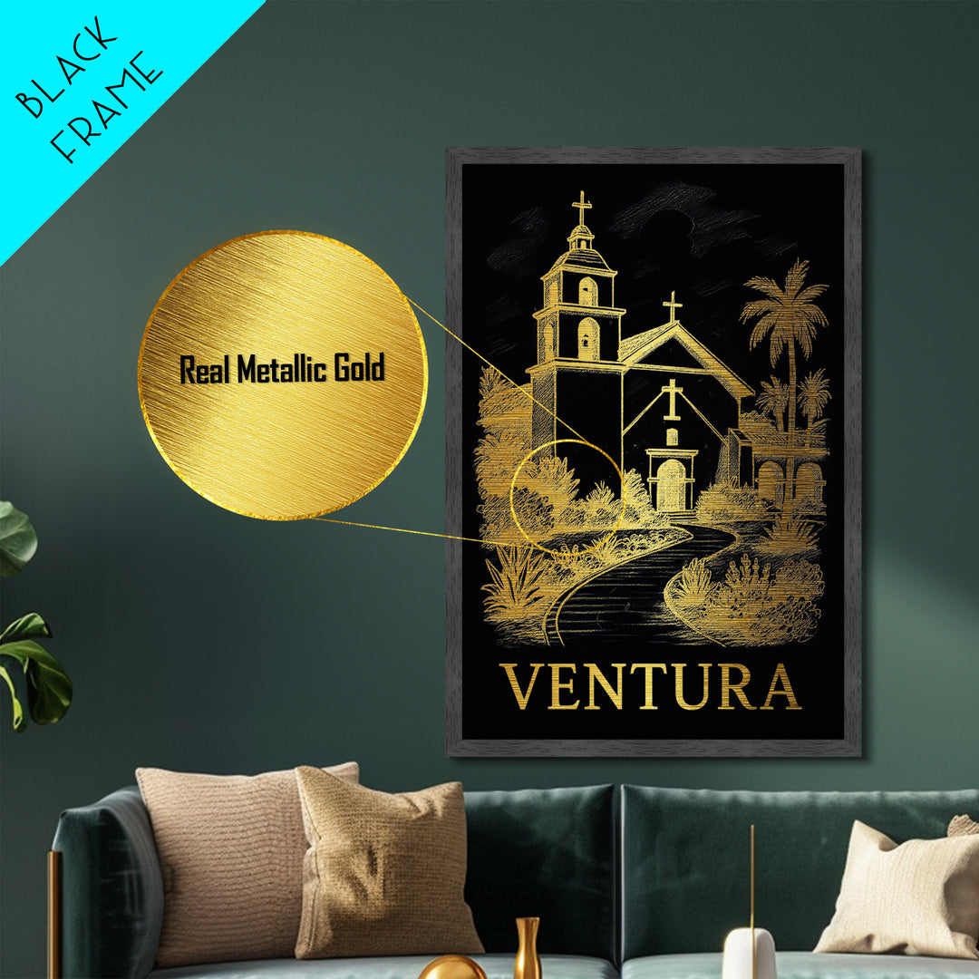 Ventura California art, Metallic Gold Art, Wood Framed Art, Metal Art, Housewarming Gift, Metallic Gold Art, Living Room Art