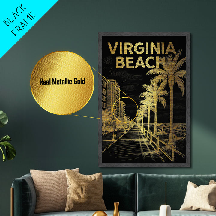 Virginia Beach Virginia travel, Metallic Gold Print, Wood Framed Art, Metal Art, Modern Wall Art, Metallic Gold Print
