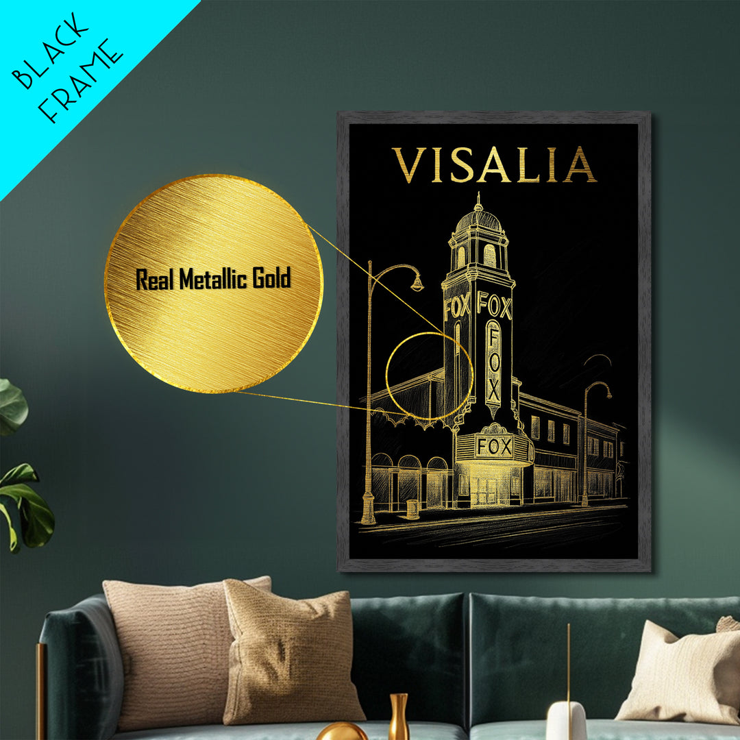Visalia California travel, Metallic Gold Print, Wood Framed Art, Metal Art, Minimalist Wall Art, Metallic Gold Print, Living Room Art