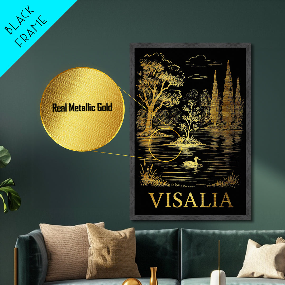 Visalia California art, Metallic Gold Art, Wood Framed Art, Metal Art, Modern House Art, Metallic Gold Art, Bedroom Wall Art