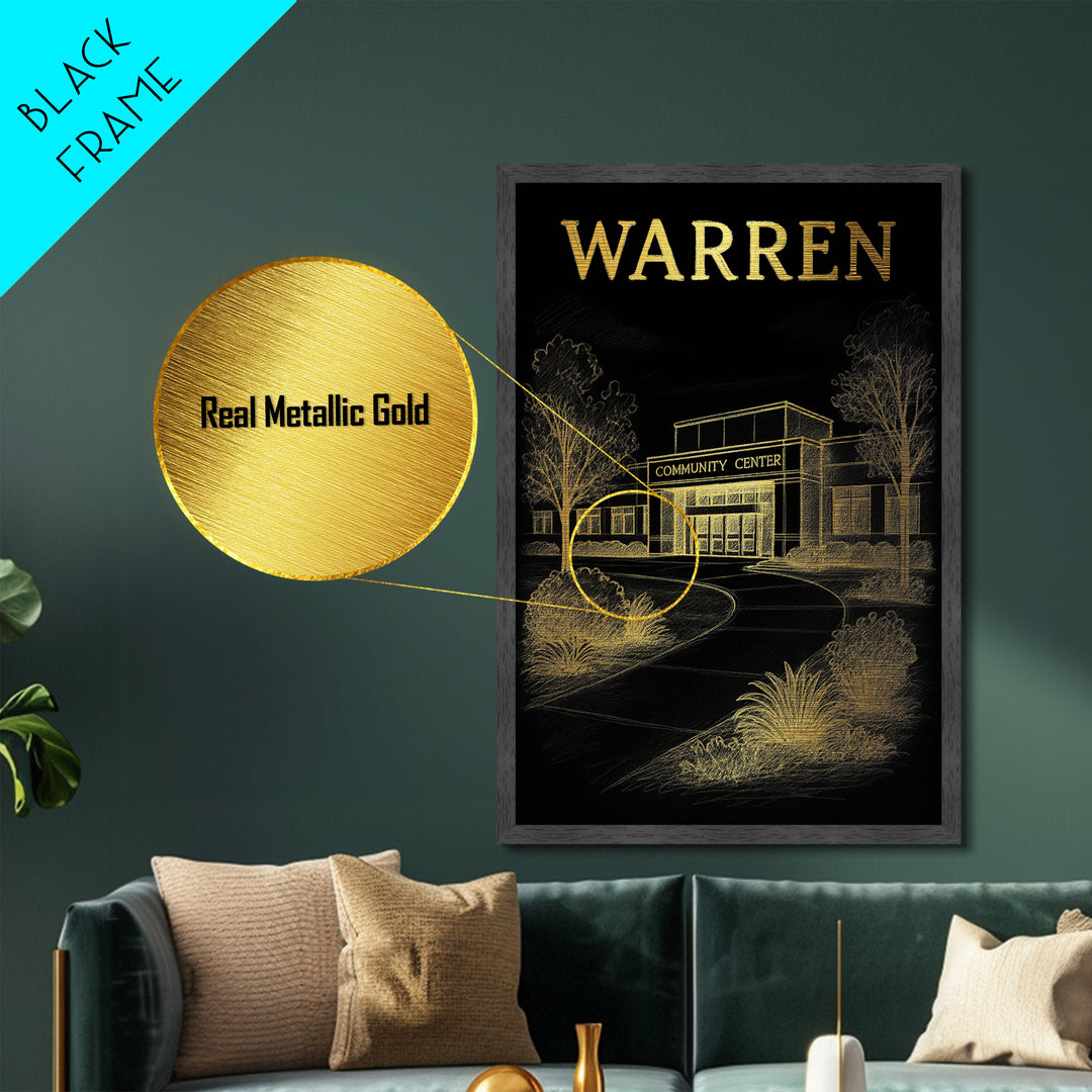 Warren Michigan travel, Metallic Gold Print, Wood Framed Art, Metal Art, Modern Wall Art, Metallic Gold Print, Modern Art