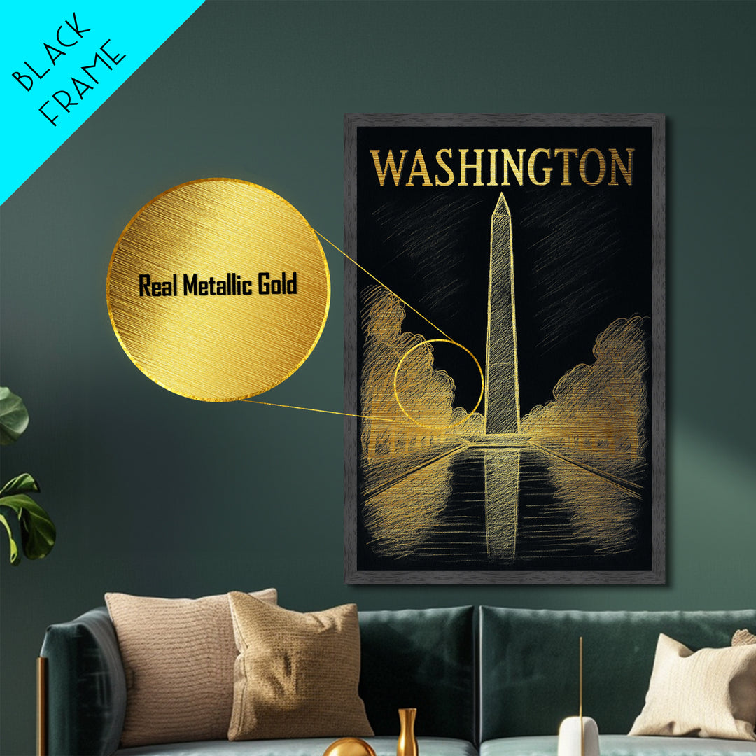 Washington District of Columbia travel, Metallic Gold Print, Wood Framed Art, Metal Art, Closing Gift, Metallic Gold Print