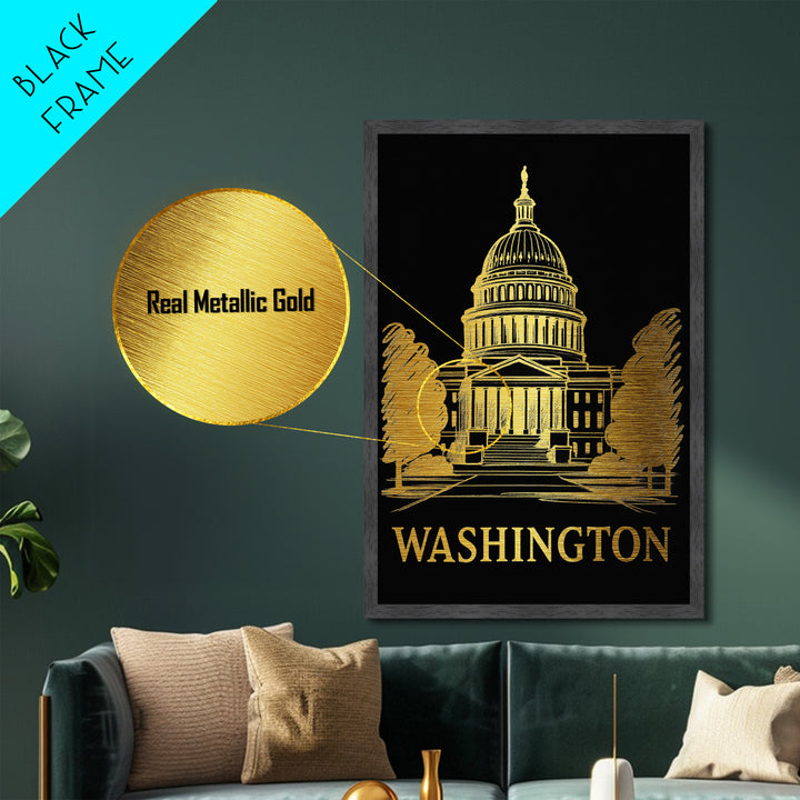 Washington DC travel, Metallic Gold Print, Wood Framed Art, Metal Art, Modern Wall Art, Metallic Gold Print, Best Friend Gift