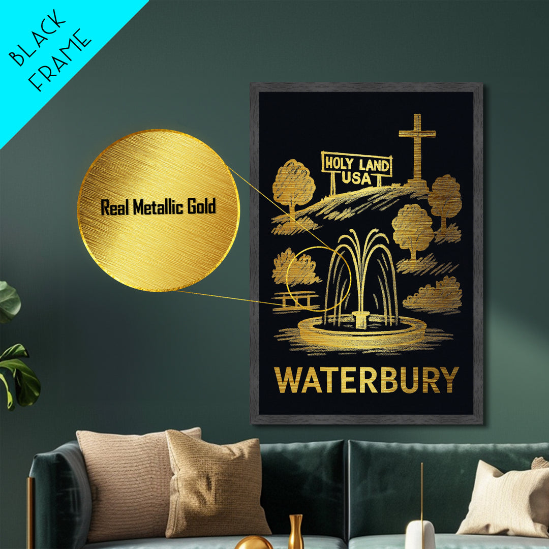 Waterbury Connecticut art, Metallic Gold Art, Wood Framed Art, Metal Art, Minimalist Wall Art, Metallic Gold Print, Modern Art