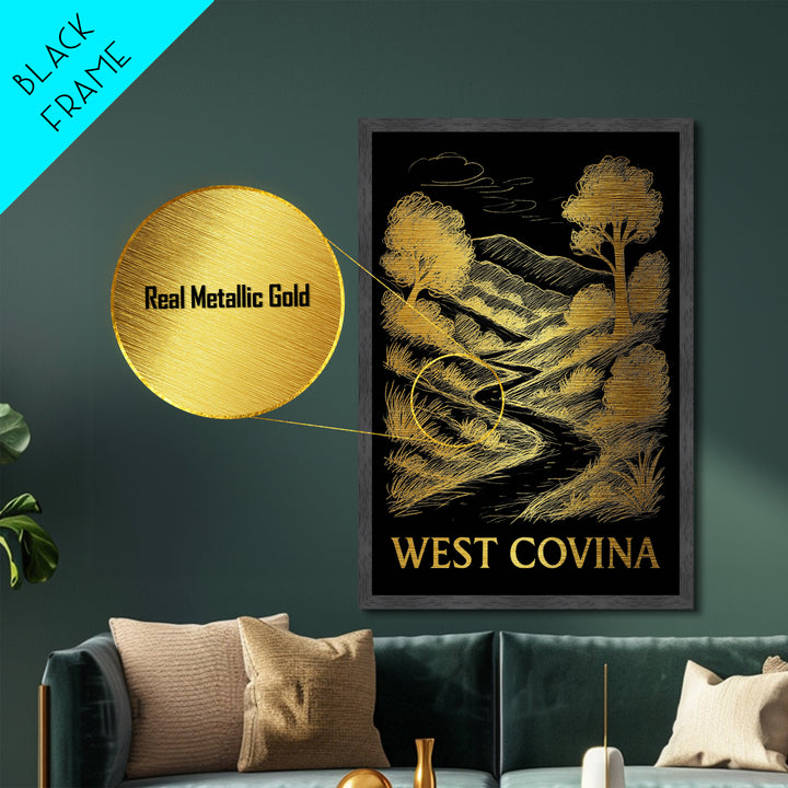 West Covina California art, Metallic Gold Art, Wood Framed Art, Metal Art, College Dorm Décor, Metallic Gold Art