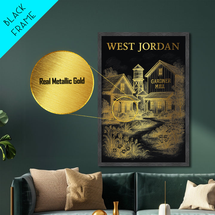 West Jordan Utah travel, Metallic Gold Print, Wood Framed Art, Metal Art, Best Friend Gifts, Metallic Gold Print, Modern Art