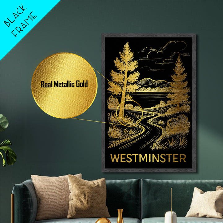 Westminster Colorado art, Metallic Gold Art, Wood Framed Art, Metal Art, Closing Gift, Metallic Gold Art, Living Room Wall Art