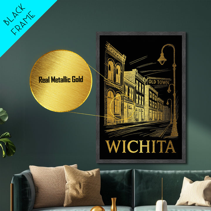 Wichita Kansas art, Metallic Gold Art, Wood Framed Art, Metal Art, Modern House Art, Metallic Gold Art, Travel Wall Art