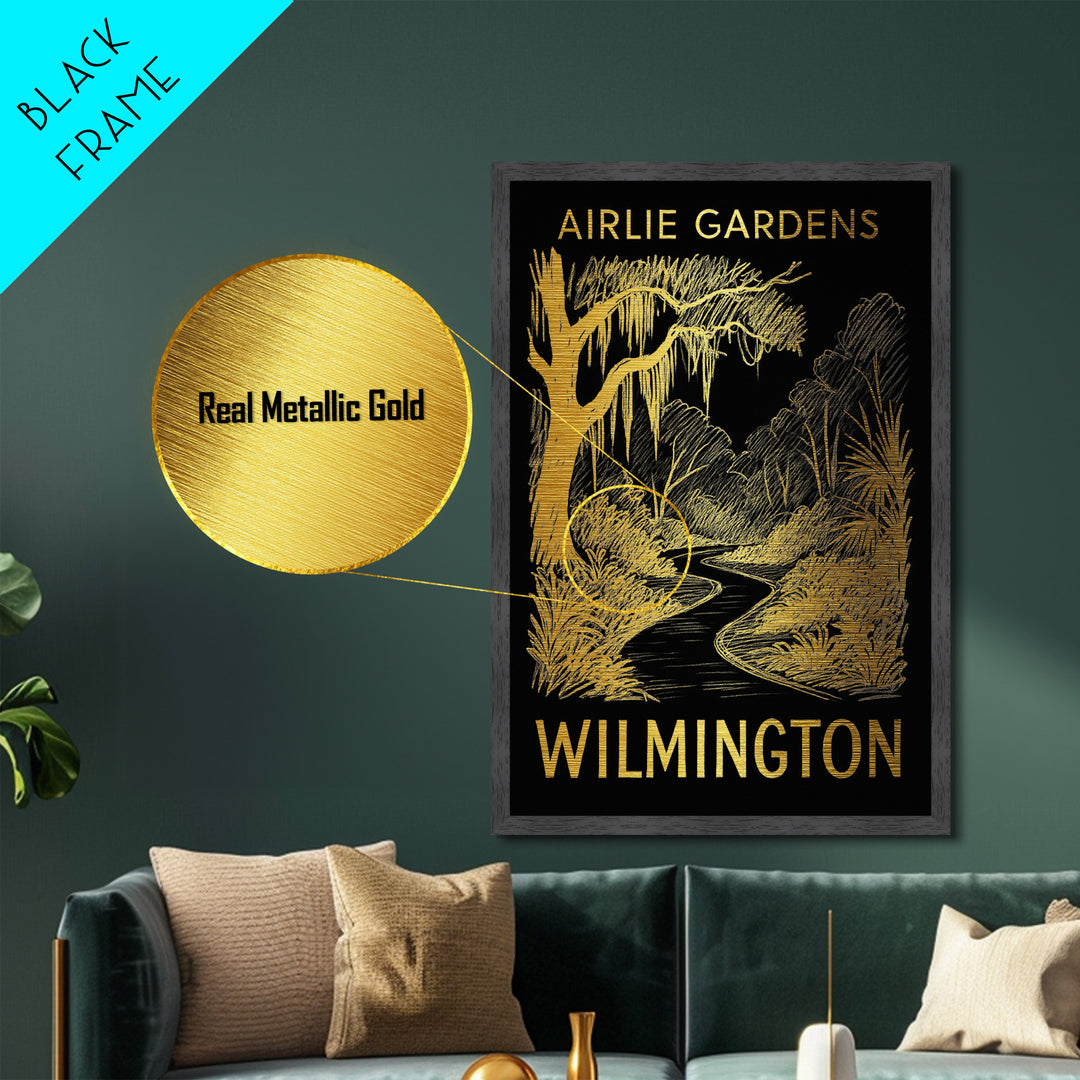 Wilmington North Carolina art, Metallic Gold Art, Wood Framed Art, Metal Art, Housewarming Gift, Metallic Gold Art