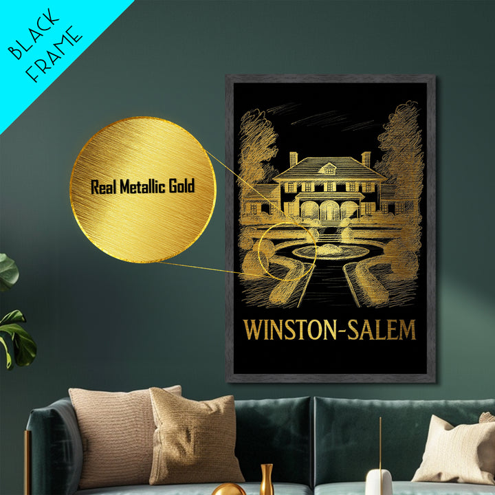 Winston Salem North Carolina art, Metallic Gold Art, Wood Framed Art, Metal Art, Office Decor, Metallic Gold Art