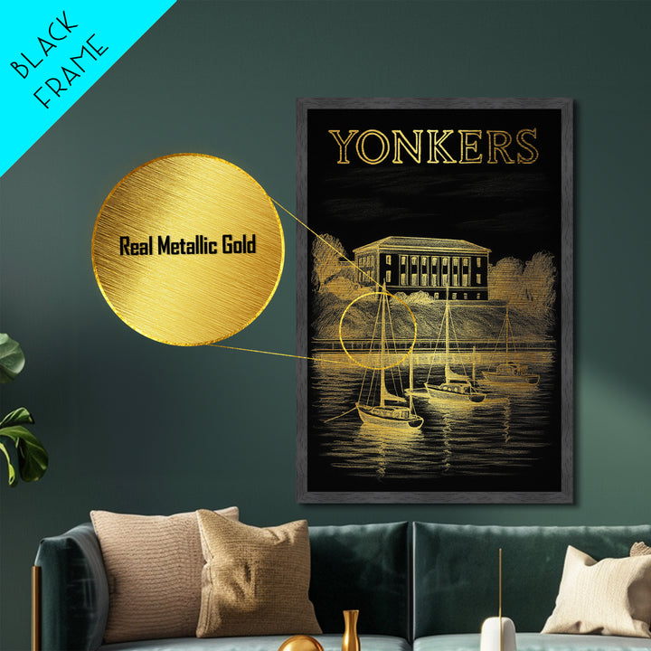 Yonkers New York travel, Metallic Gold Print, Wood Framed Art, Metal Art, College Dorm Décor, Metallic Gold Print