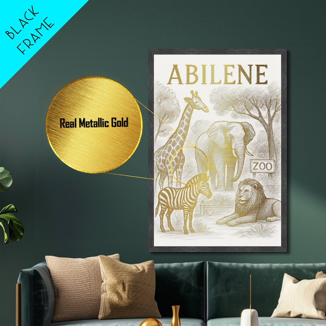 Abilene Texas travel, Metallic Gold Art, Modern House Art, Metal Art, Wood Framed Art, Wanderlust Gift, Travel Art Prints